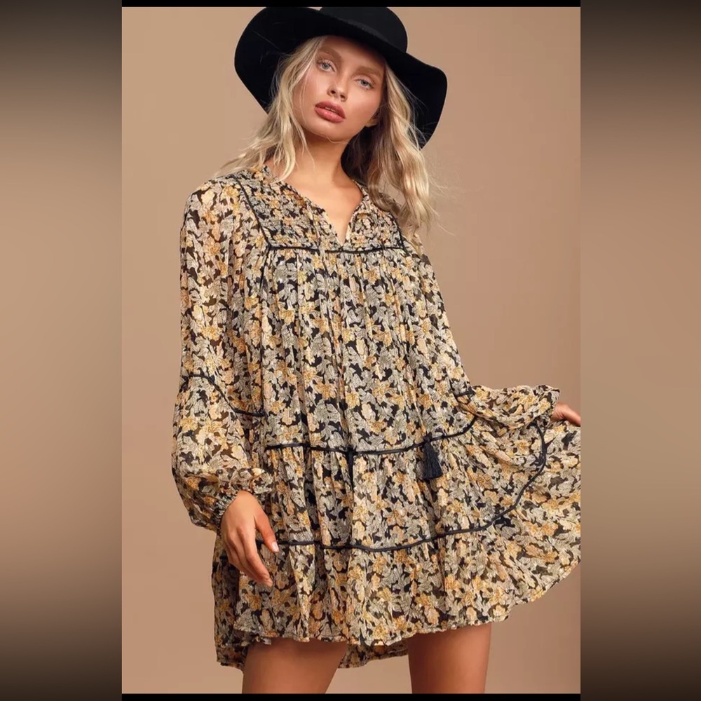 Free People Swinging Sheer Floral Print Dress Mini Dress size medium - Picture 5 of 5